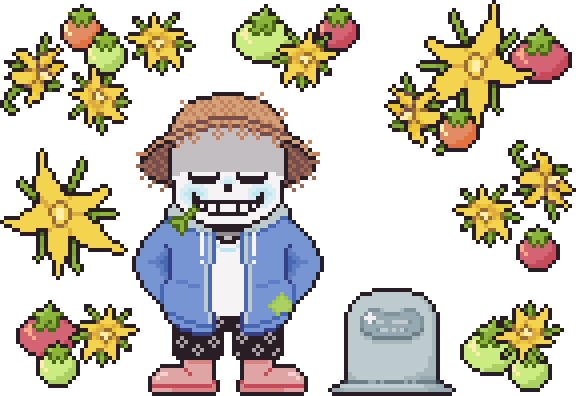 Sans stands quietly by Gokiburi's grave.